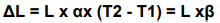 ΔL = L x αx (T2-T1)=L x β